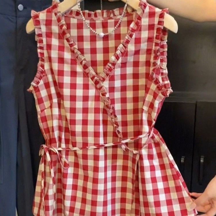 Retro Red Plaid Sleeveless Ves - Corset Waist Cinch review and price