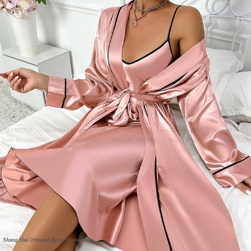 Sexy Long Twinset Robe Set Che - Robe Silk Women review and price